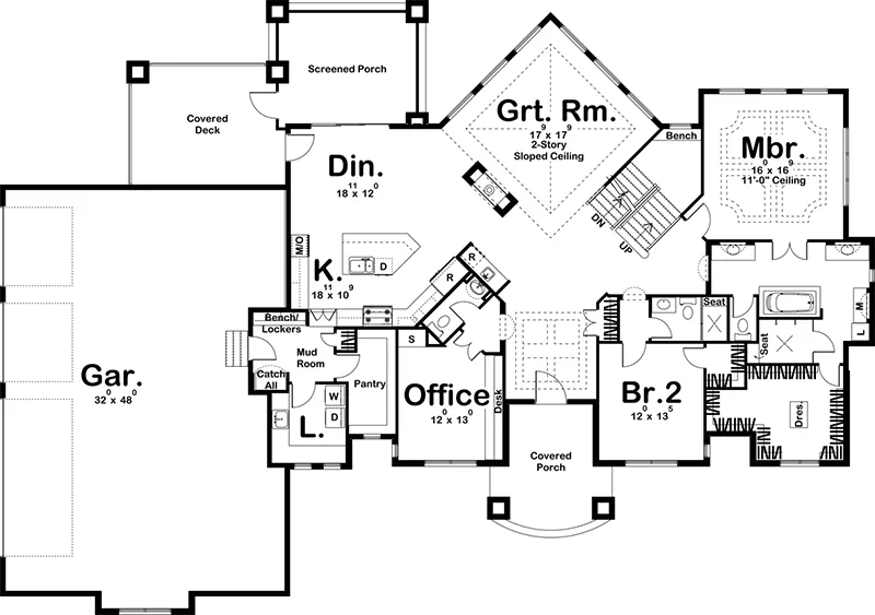 Prairie House Plan First Floor - 123S-0024 - Shop House Plans and More