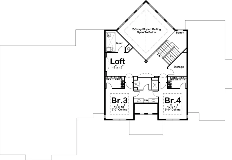 Prairie House Plan Second Floor - 123S-0024 - Shop House Plans and More