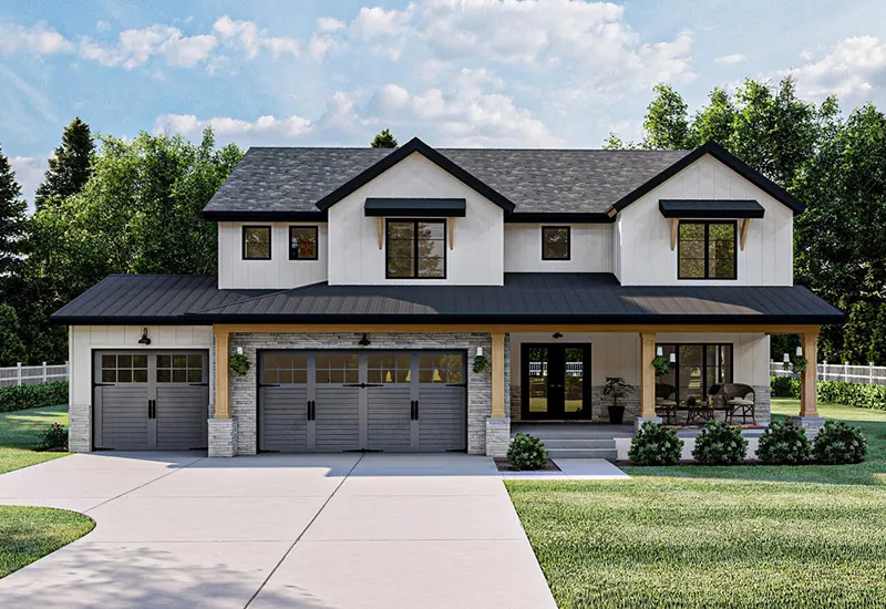 Farmhouse Plan Front of Home - Poplar View Luxury Home 123D-0067 | House Plans and More