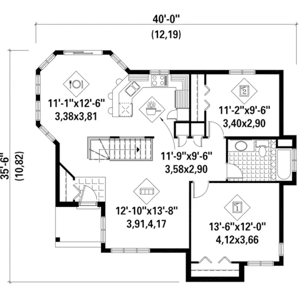 Modern House Plan First Floor - Carmel Rustic Cabin Home 126D-0001 - Search House Plans and More