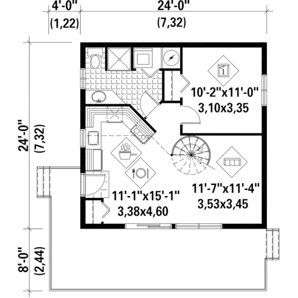 Mountain House Plan First Floor - Geiser Rustic Vacation Home 126D-0009 - Search House Plans and More