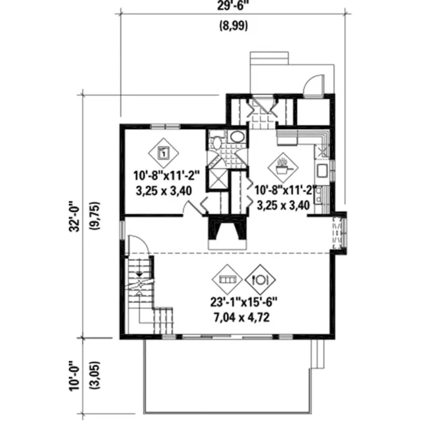 Bungalow House Plan First Floor - Canyon Rustic Cabin Home 126D-0010 - Search House Plans and More