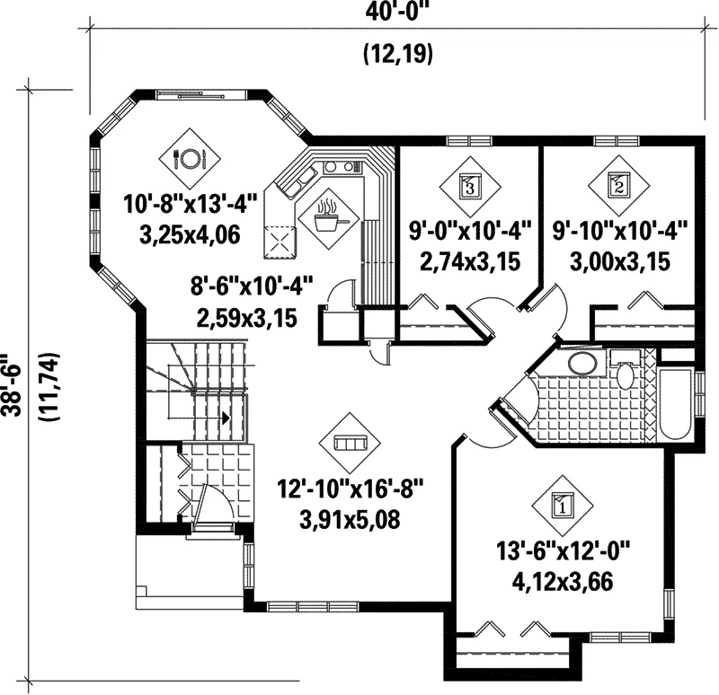 Modern House Plan First Floor - Powell Rustic Ranch Home 126D-0012 - Shop House Plans and More
