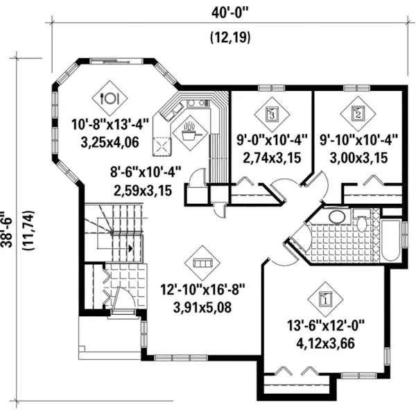 Modern House Plan First Floor - Powell Rustic Ranch Home 126D-0012 - Shop House Plans and More