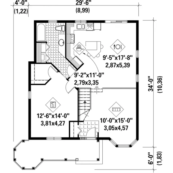 Victorian House Plan First Floor - Venecia Victorian Ranch House | Small Ranch Home Plan