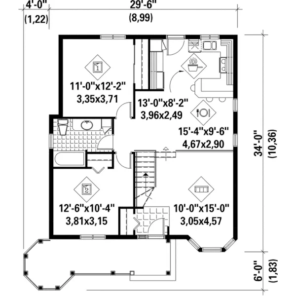 Victorian House Plan First Floor - Banbridge Country Ranch Home 126D-0016 - Search House Plans and More