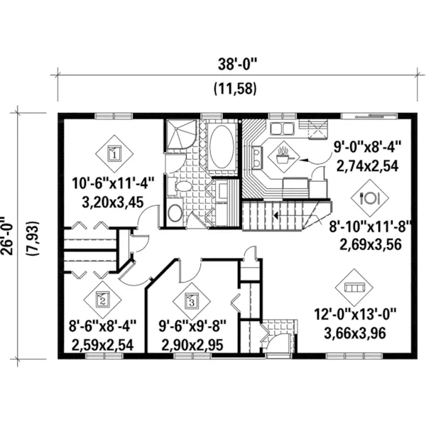 Bungalow House Plan First Floor - Roger Ranch Home 126D-0018 - Shop House Plans and More