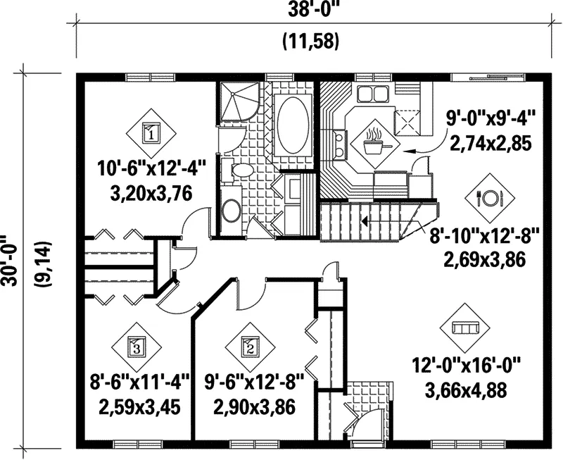 Ranch House Plan First Floor - Lensing Ranch Home 126D-0019 - Shop House Plans and More