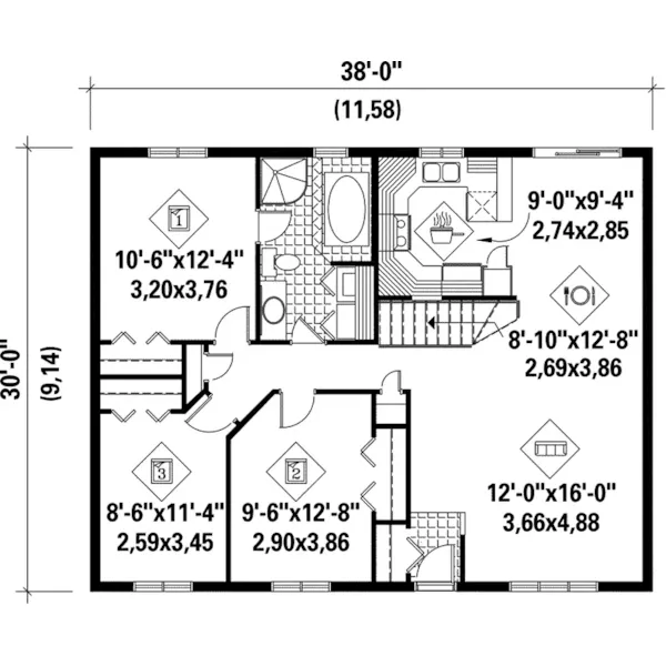 Ranch House Plan First Floor - Lensing Ranch Home 126D-0019 - Shop House Plans and More