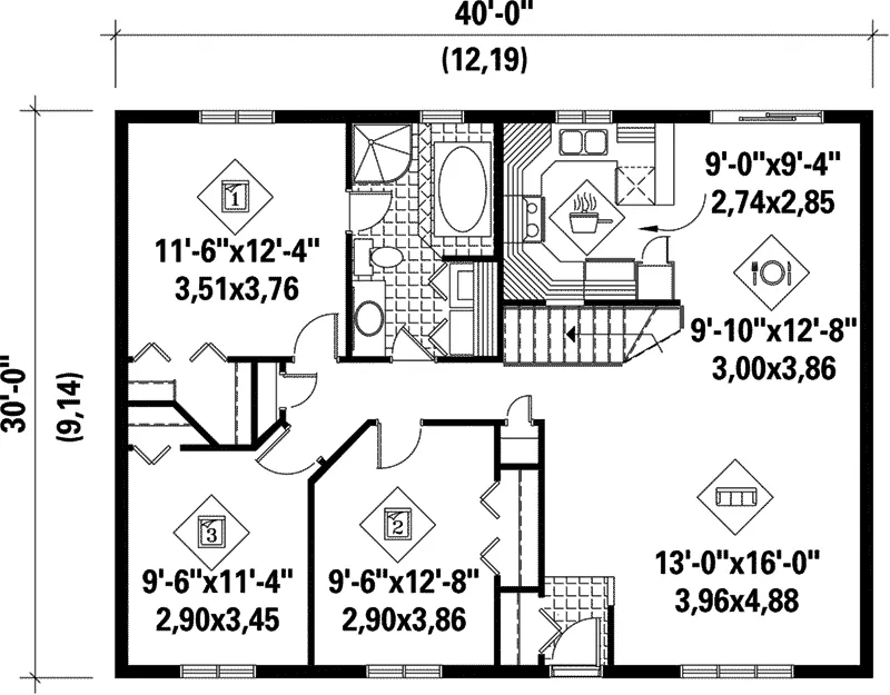 Ranch House Plan First Floor - Lost Valley Ranch Home 126D-0021 - Shop House Plans and More
