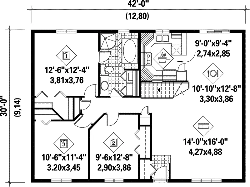 Ranch House Plan First Floor - Matthews Creek Ranch Home 126D-0023 - Shop House Plans and More