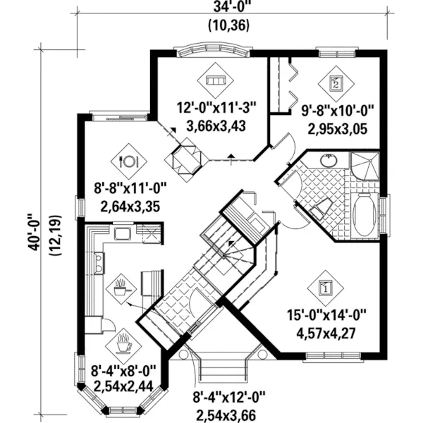 Cape Cod & New England House Plan First Floor - Linda Country Ranch Home 126D-0065 - Shop House Plans and More