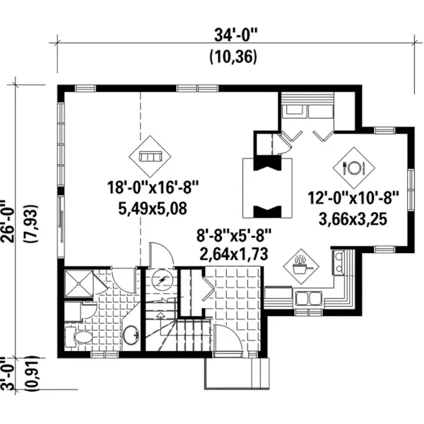 Rustic House Plan First Floor - Serene Hills Mountain Home 126D-0088 - Shop House Plans and More