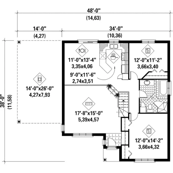 Ranch House Plan First Floor - Sante Ranch Home 126D-0110 - Shop House Plans and More