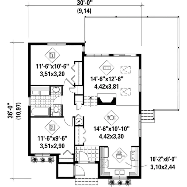 Waterfront House Plan First Floor - Paisley Cove Rustic Cabin 126D-0140 - Shop House Plans and More