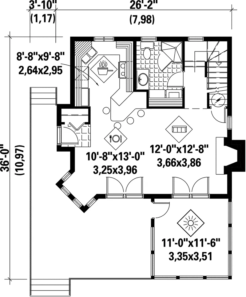 Prairie House Plan First Floor - Pecan Grove Prairie Style Home 126D-0149 - Shop House Plans and More