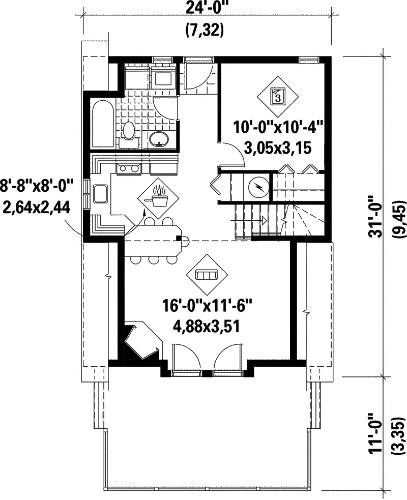 Vacation House Plan First Floor - Aaron Bay A-Frame Home 126D-0153 - Search House Plans and More
