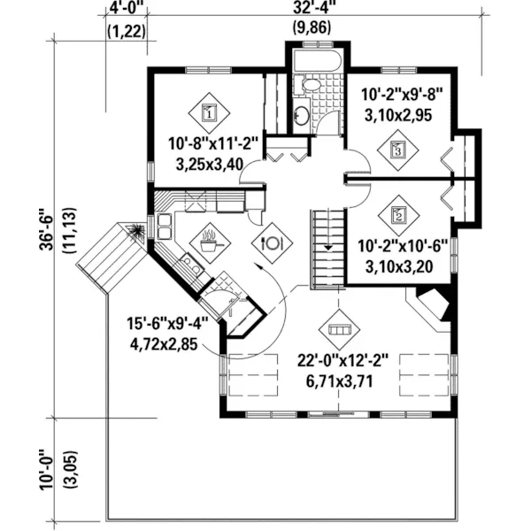 Waterfront House Plan First Floor - Alex Shores Vacation Cabin 126D-0154 - Search House Plans and More