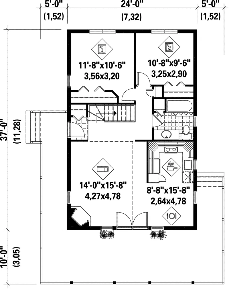 A-Frame House Plan First Floor - Sinclair Shores Vacation Cottage 126D-0162 - Shop House Plans and More