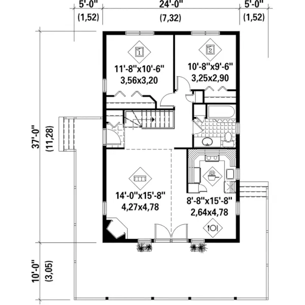 A-Frame House Plan First Floor - Sinclair Shores Vacation Cottage 126D-0162 - Shop House Plans and More