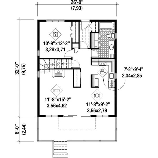 Waterfront House Plan First Floor - Lemay Lake Vacation Cabin 126D-0164 - Shop House Plans and More