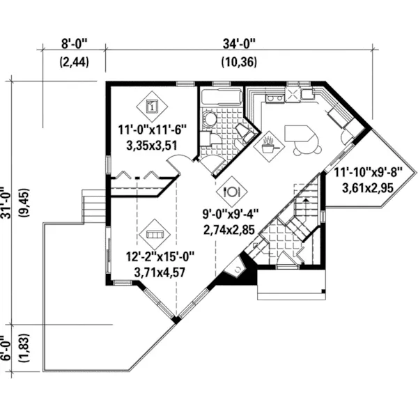 Waterfront House Plan First Floor - Olson Pass A-Frame Home 126D-0197 - Shop House Plans and More