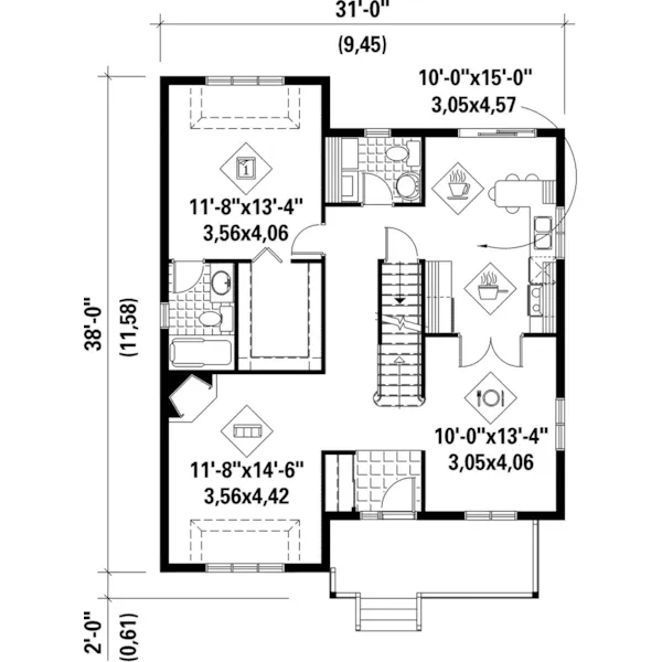 Country House Plan First Floor - Carrieann Country Ranch Home 126D-0218 - Search House Plans and More