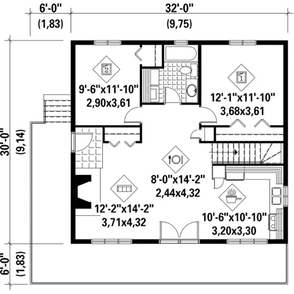 Rustic House Plan First Floor - Midnight Pass Rustic Cottage 126D-0227 - Shop House Plans and More