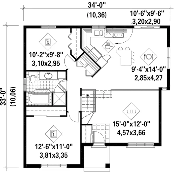 Colonial House Plan First Floor - Schwartz Raised Ranch Home 126D-0297 - Shop House Plans and More