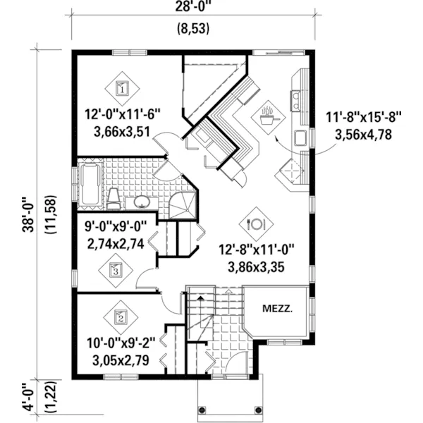 Colonial House Plan First Floor - Cady Country Ranch Home 126D-0304 - Search House Plans and More