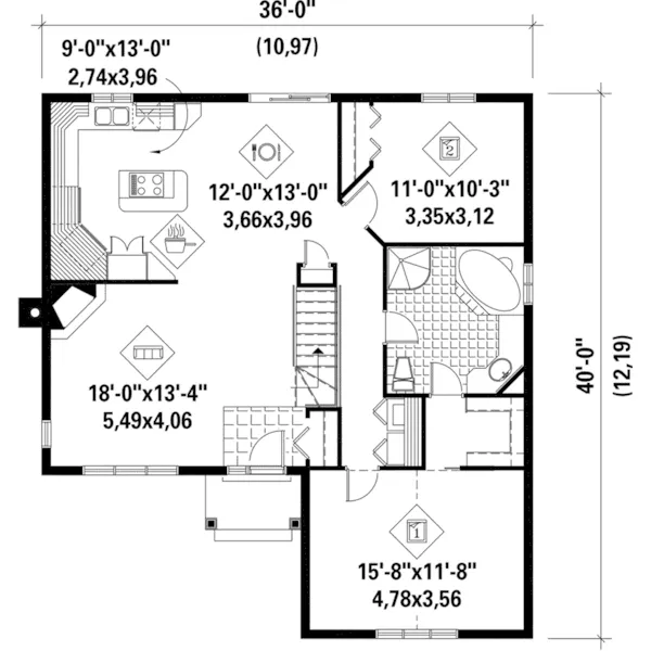 European House Plan First Floor - Isidore Country Ranch Home 126D-0336 - Search House Plans and More