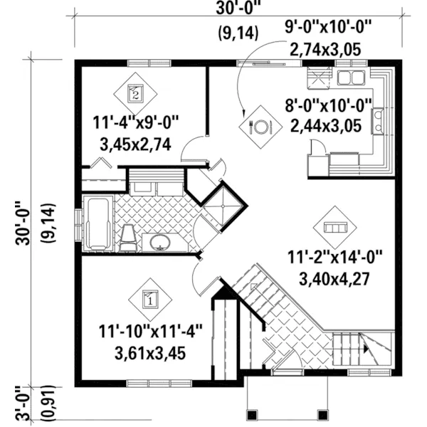 Arts & Crafts House Plan First Floor - Martelli Raised Ranch Home 126D-0338 - Shop House Plans and More