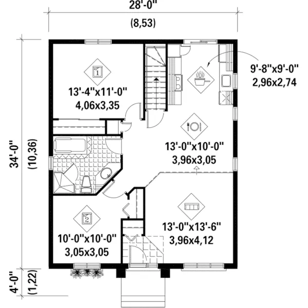 Bungalow House Plan First Floor - Damalis Raised Ranch Home 126D-0348 - Search House Plans and More