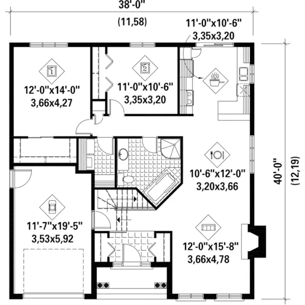 Traditional House Plan First Floor - Amerault European Home 126D-0351 - Search House Plans and More