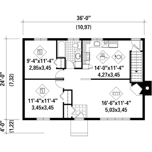 Traditional House Plan First Floor - Pepin Small Ranch Home 126D-0362 - Shop House Plans and More