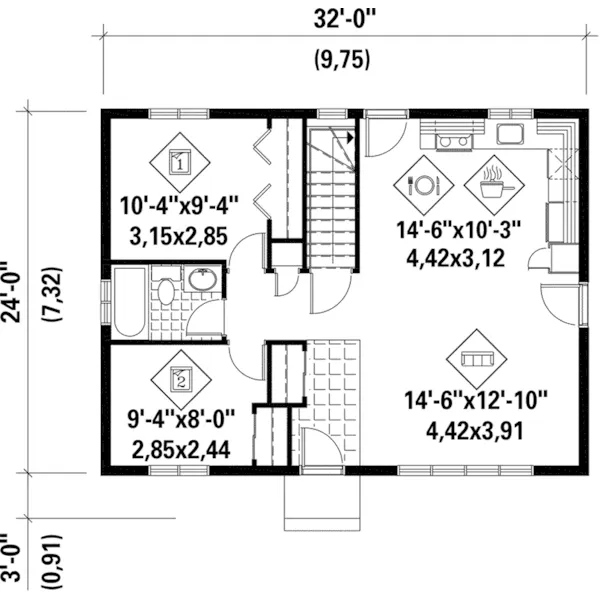 Cabin & Cottage House Plan First Floor - Donny Small Ranch Home 126D-0367 - Search House Plans and More