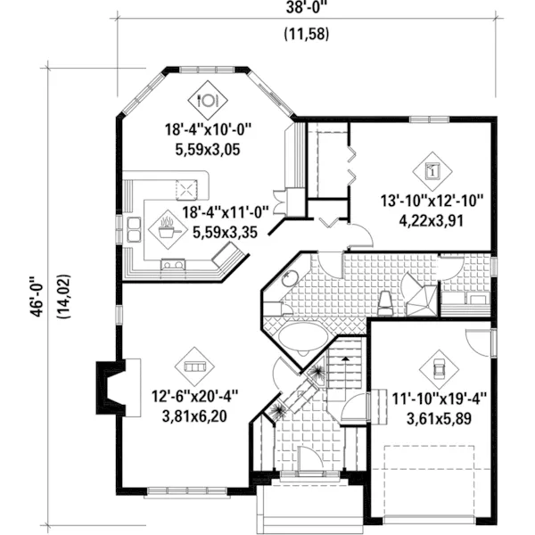 Bungalow House Plan First Floor - Bell Crossing Traditional Home 126D-0382 - Search House Plans and More