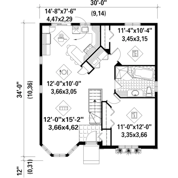 Cabin & Cottage House Plan First Floor - Mundelin European Home 126D-0397 - Shop House Plans and More