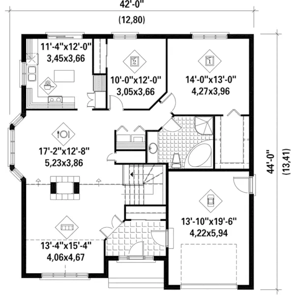 Ranch House Plan First Floor - Raintree Bay Ranch Home 126D-0422 - Shop House Plans and More