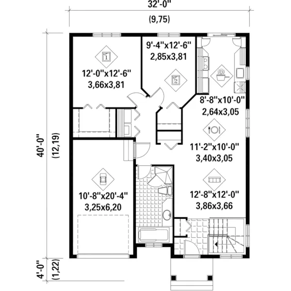 Colonial House Plan First Floor - Redoak Ranch Home 126D-0423 - Shop House Plans and More