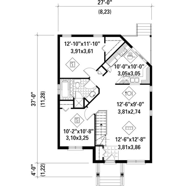 Bungalow House Plan First Floor - Logan Run Country Home 126D-0459 - Shop House Plans and More