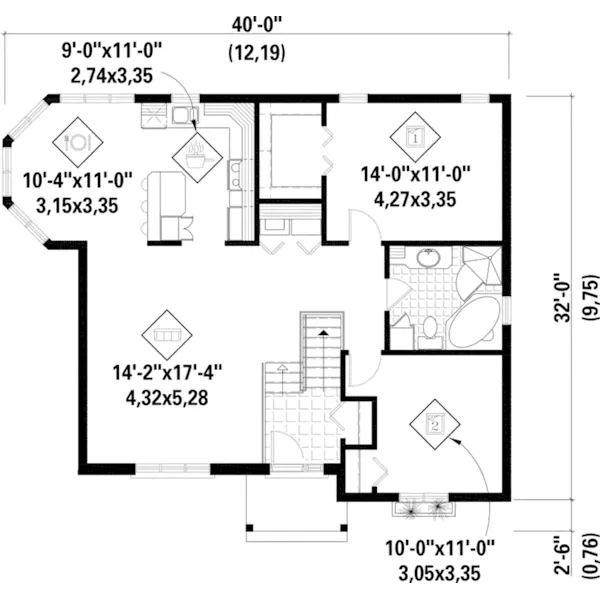 Bungalow House Plan First Floor - Afton Country Ranch Home 126D-0475 - Search House Plans and More