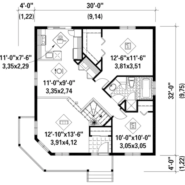 Cabin & Cottage House Plan First Floor - Forsythia Lane Victorian Home 126D-0477 - Search House Plans and More