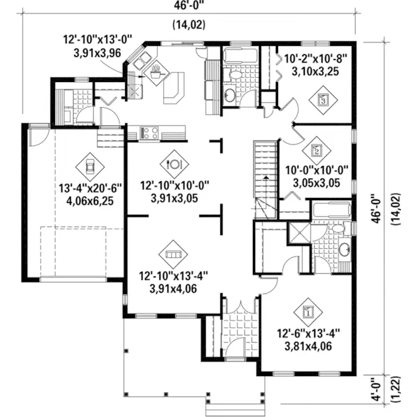 Ranch House Plan First Floor - Moffet Colonial Home 126D-0486 - Shop House Plans and More