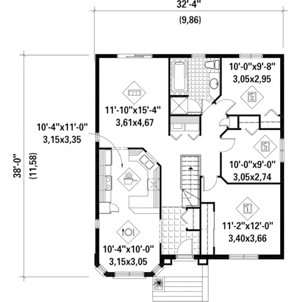 European House Plan First Floor - Samara Raised Ranch Home 126D-0491 - Shop House Plans and More