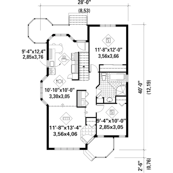 Ranch House Plan First Floor - Giroux Sunbelt Home 126D-0510 - Search House Plans and More