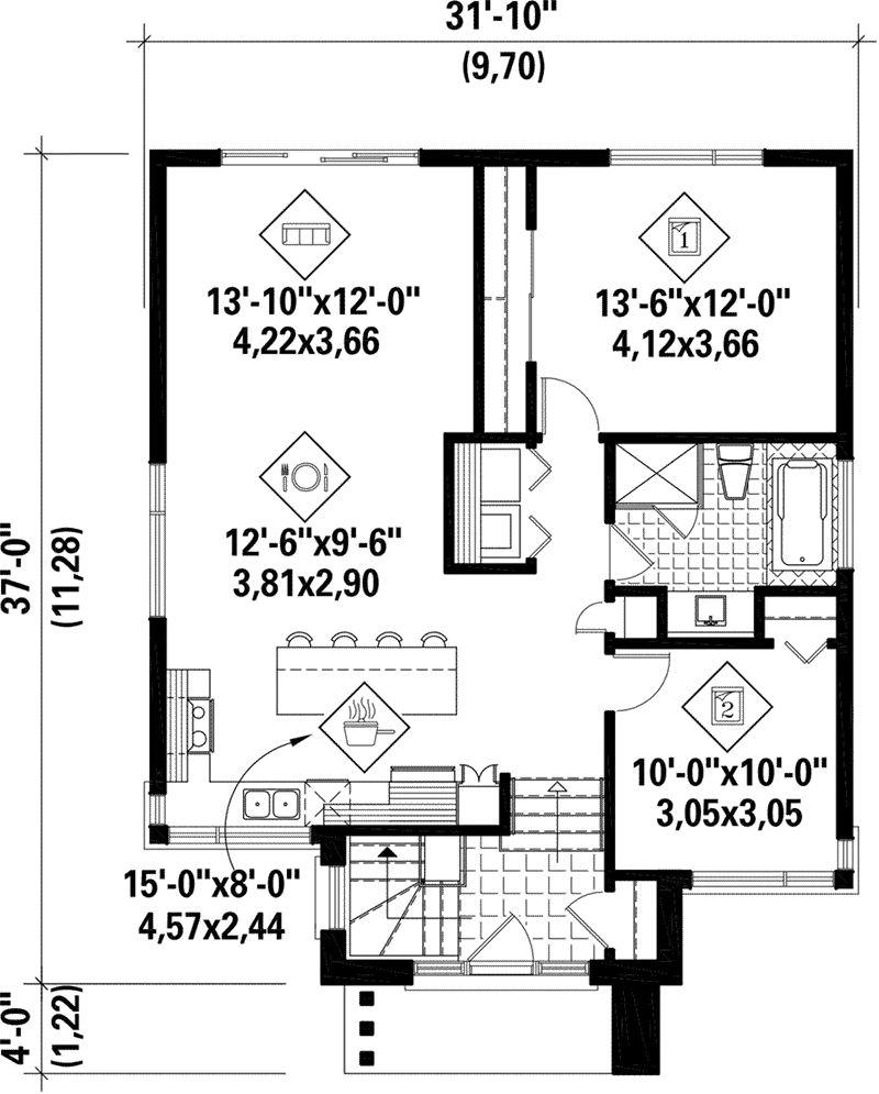 Prairie House Plan First Floor - Ely Modern Prairie Home 126D-0513 - Search House Plans and More