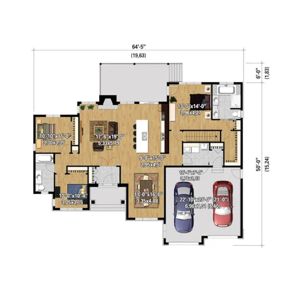 Ranch House Plan 3D First Floor - Campbell Falls Craftsman Home 126D-0522 - Search House Plans and More