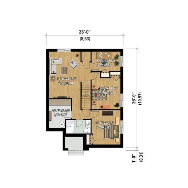 Modern House Plan 3D Lower Level - Hera Contemporary Home 126D-0526 - Search House Plans and More