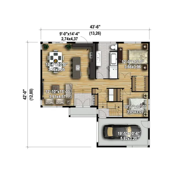 Modern House Plan 3D First Floor - Kari Modern Home 126D-0528 - Search House Plans and More